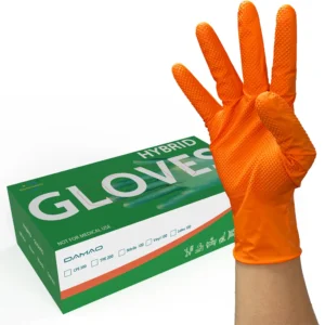 Diamond-Textured Orange Nitrile Gloves - 8mil, Latex-Free