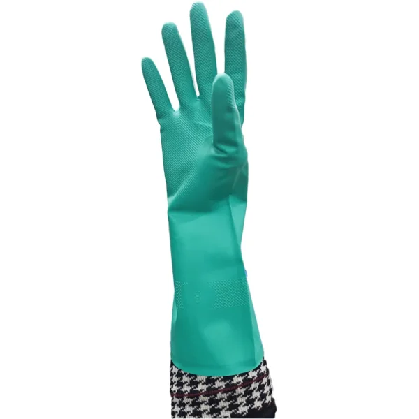 Industrial-Strength Green Flocklined Nitrile Gloves
